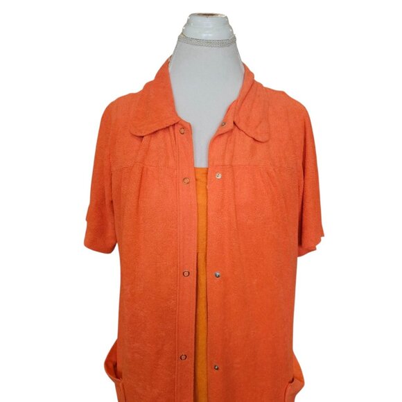 VTG 70s‎ Orange Thin Terry House Dress Robe Sz L XL Pockets 2 Pc Set Terrycloth - Picture 4 of 11